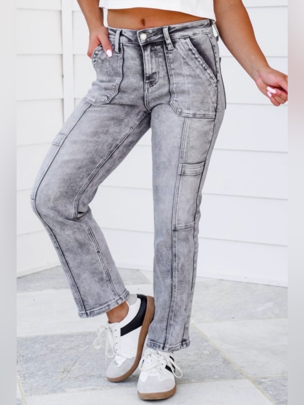 VERVET gray wash, straight leg, cargo, crop jean - Size 11/30 - NEW - NWT - Picture 2 of 4